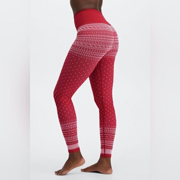 Fabletics fair isle red Christmas sweater print seamless leggings M - Picture 2 of 10